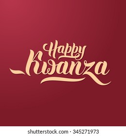 Happy Kwanza Hand-lettering Text On Red Background. Handmade Vector Calligraphy Collection