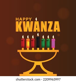 Happy Kwanza Holiday Greeting Card, Kwanza Celebration Design With Seven Candles Vector Illustration.