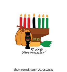 Happy Kwanzaa. African American holidays card. Traditional Kwanzaa symbols.