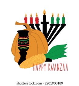 Happy Kwanzaa. African American holidays card. Traditional Kwanzaa symbols.