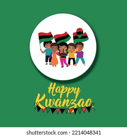 Happy Kwanzaa. African American holidays card. Traditional Kwanzaa symbols. Happy kids