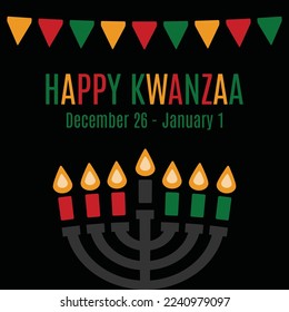 Happy Kwanzaa. African celebration. Vector illustration on black background. 