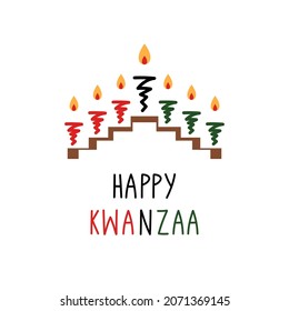 Happy Kwanzaa. African culture appreciation. Abstract kinara with seven candles. Banner, poster, brochure, flyer, sticker, textile print template. Celebrated annually from December 26 to January 1. 