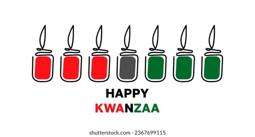 Happy Kwanzaa. African culture appreciation. One line art with Seven Mishumaa Sabaa candles. Celebrated annually from December 26 to January 1. Vector illustration.