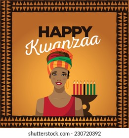 Happy Kwanzaa with African woman EPS 10 vector illustration