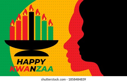 Happy Kwanzaa. Is an annual celebration of African-American culture which is held from December 26 to January 1. African American cultures festival. Vector illustration EPS 10.