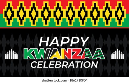 Happy Kwanzaa. Is an annual celebration of African-American culture which is held from December 26 to January 1. African American cultures festival. Vector illustration EPS 10.