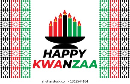 Happy Kwanzaa. Is an annual celebration of African-American culture which is held from December 26 to January 1. African American cultures festival. Vector illustration EPS 10.