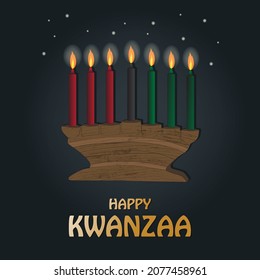 Happy Kwanzaa background. African American cultures festival. 7 candles of traditional colors. Ethnic patterns on the background. Vector illustration