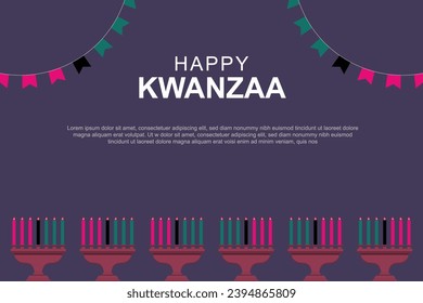 Happy Kwanzaa background. Design with candle and fruits. Vector design illustration.