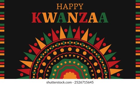 Happy kwanzaa banner with abstract ornament celebrating annual holiday. Vector illustration.