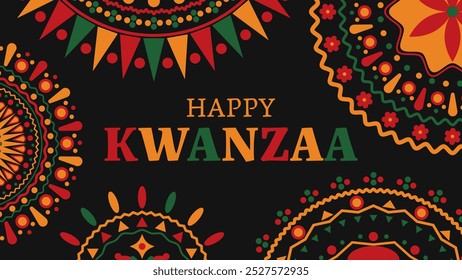 Anuncio feliz del kwanzaa con el ornamento abstracto que celebra la fiesta anual. Ilustración vectorial.