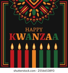 Happy kwanzaa banner with abstract ornament celebrating annual holiday. Vector illustration.