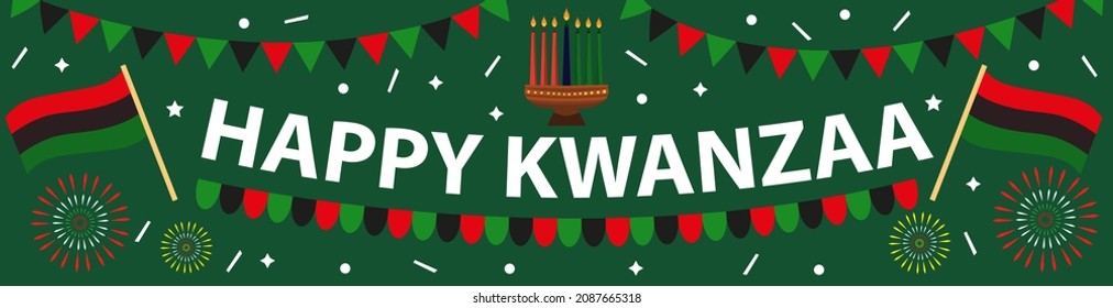 Happy Kwanzaa banner. African American holiday festival template for your design with kinara. Vector illustration.