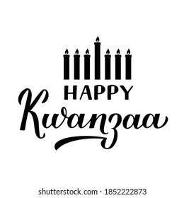 Happy Kwanzaa calligraphy hand lettering isolated on white. African American holiday. Vector template for typography poster, banner, greeting card, postcard, flyer, sticker, etc.