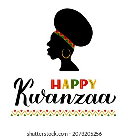 Happy Kwanzaa calligraphy hand lettering isolated on white. African American holiday. Vector template for typography poster, greeting card, banner, postcard, flyer, sticker, etc.