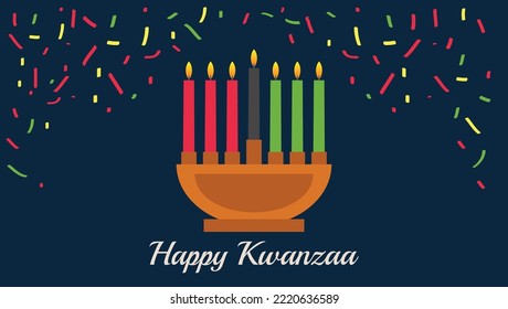 Happy Kwanzaa, candle stand  with confetti background