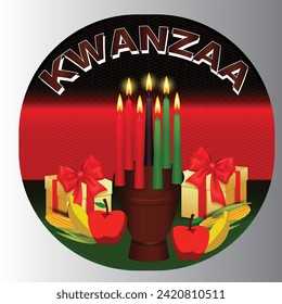 Happy kwanzaa candle and text style with crops fruit gift box beautiful shape for Kwanzaa