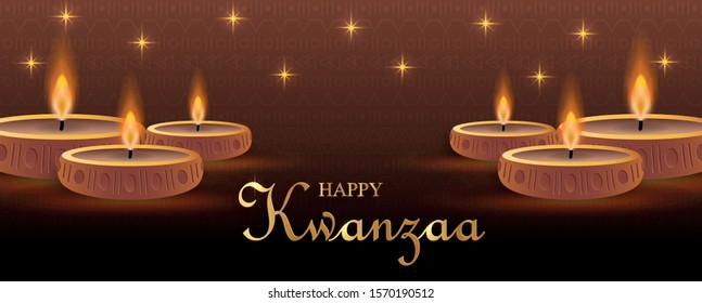 Happy kwanzaa card an African American festival with nice and creative symbols and gold paper cut style on color background for kwanzaa holiday