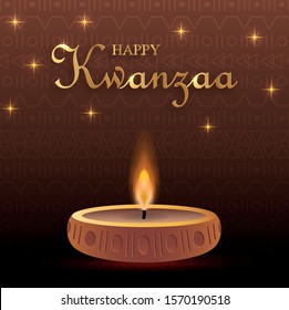 Happy kwanzaa card an African American festival with nice and creative symbols and gold paper cut style on color background for kwanzaa holiday