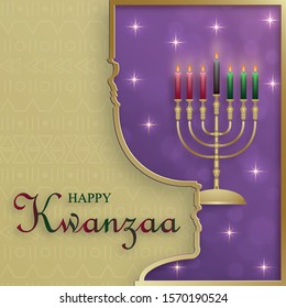 Happy kwanzaa card an African American festival with nice and creative symbols and gold paper cut style on color background for kwanzaa holiday