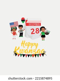 Happy Kwanzaa card. Congratulations on the third day of Kwanzaa. African American holidays card. 28th December