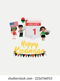 Happy Kwanzaa card. Congratulations on the Kwanzaa seventh day. African American holidays. January 1