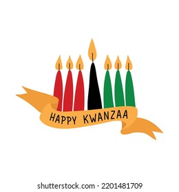 Happy Kwanzaa card. Kinara. Traditional Kwanzaa symbols. Isolated on white background. African American holiday