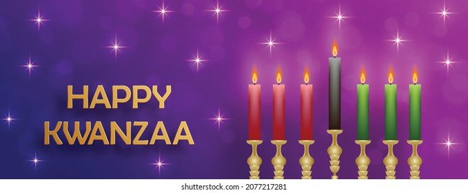 Happy kwanzaa card with nice and creative symbols and gold paper cut style on color background for kwanzaa holiday