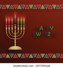 Happy kwanzaa card with nice and creative symbols and gold paper cut style on color background for kwanzaa holiday