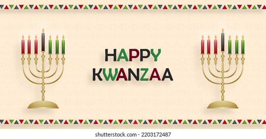 Happy Kwanzaa card with nice and creative symbols and gold paper cut style on color background for Kwanzaa holiday