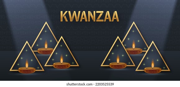 Happy kwanzaa card with nice and creative symbols and gold paper cut style on color background for kwanzaa holiday