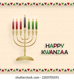 Happy Kwanzaa card with nice and creative symbols and gold paper cut style on color background for Kwanzaa holiday