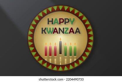 Happy kwanzaa card with nice and creative symbols and gold paper cut style on color background for kwanzaa holiday