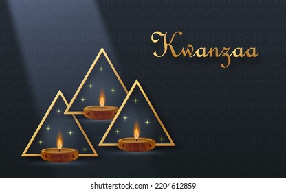 Happy Kwanzaa card with nice and creative symbols and gold paper cut style on color background for Kwanzaa holiday