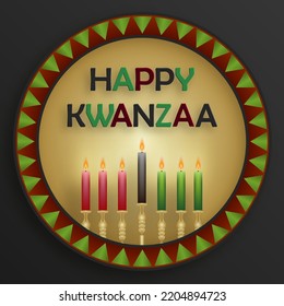 Happy kwanzaa card with nice and creative symbols and gold paper cut style on color background for kwanzaa holiday