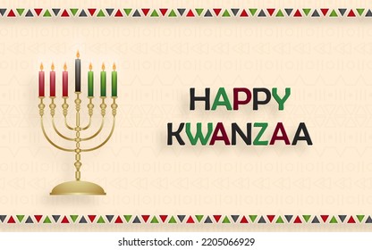 Happy Kwanzaa card with nice and creative symbols and gold paper cut style on color background for Kwanzaa holiday