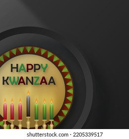 Happy kwanzaa card with nice and creative symbols and gold paper cut style on color background for kwanzaa holiday