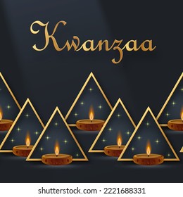 Happy kwanzaa card with nice and creative symbols and gold paper cut style on color background for kwanzaa holiday