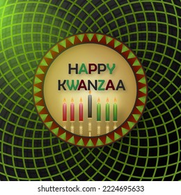 Happy kwanzaa card with nice and creative symbols and gold paper cut style on color background for kwanzaa holiday