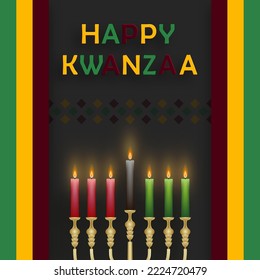 Happy kwanzaa card with nice and creative symbols and gold paper cut style on color background for kwanzaa holiday