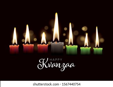 Happy kwanzaa card template with seven realistic candles and place for your text content