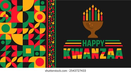 Feliz fundo de celebração do Kwanzaa, poster ou modelo de design de banner. celebração anual da cultura afro-americana de 26 de dezembro a 1 de janeiro. Conceito de férias.