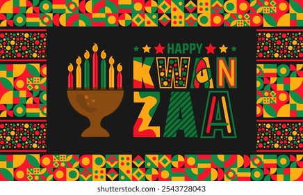 Feliz fundo de celebração do Kwanzaa, poster ou modelo de design de banner. celebração anual da cultura afro-americana de 26 de dezembro a 1 de janeiro. Conceito de férias.