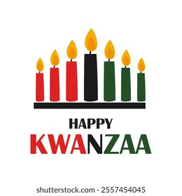 Happy Kwanzaa celebration banner. Seven candles and text. African culture appreciation.