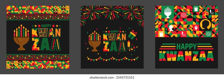 Feliz celebración de Kwanzaa conjunto de Plantilla de diseño de Anuncio de publicación de redes sociales. fondo, póster o Plantilla de diseño de Anuncio. celebración anual de la cultura afroamericana del 26 de diciembre al 1 de enero.