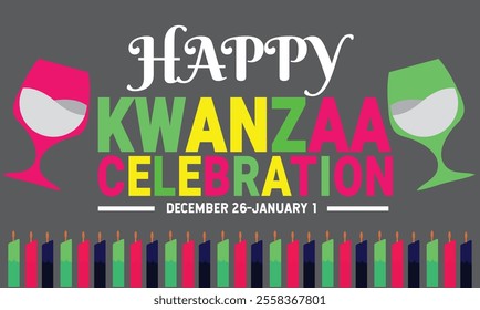 Happy Kwanzaa celebration vector illustration . Holiday concept. suitable for placard, background, Greeting Card, Poster design template with text inscription, standard Social Media Post.