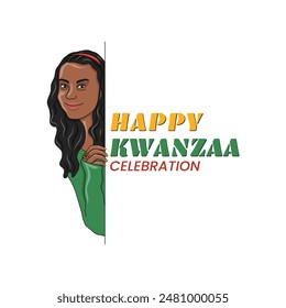 Happy Kwanzaa Celebrations with African American girl illustration