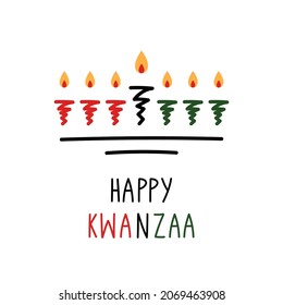 Happy Kwanzaa concept. Traditional African American holiday celebrated annually from December 26 to January 1. Doodle kinara with red, black and green candles. Banner, poster, brochure, flyer template