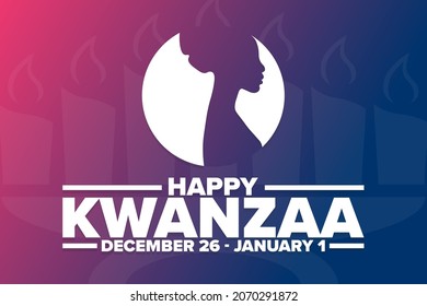 Happy Kwanzaa. December 26 - January 1. Holiday concept. Template for background, banner, card, poster with text inscription. Vector EPS10 illustration